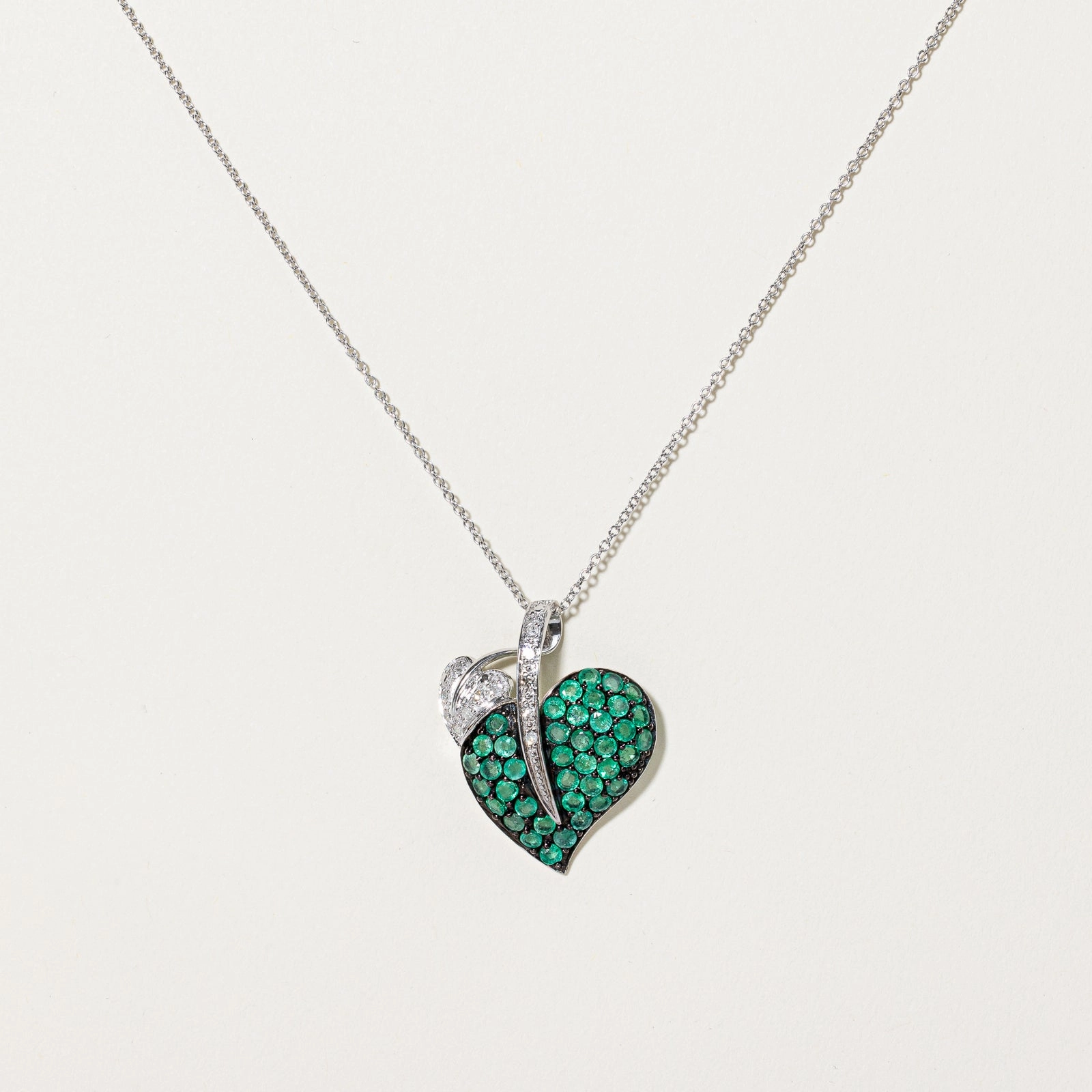 custom design Emerald Heart Pendant Necklace | 1.60ctw, 0.12ctw | 17"