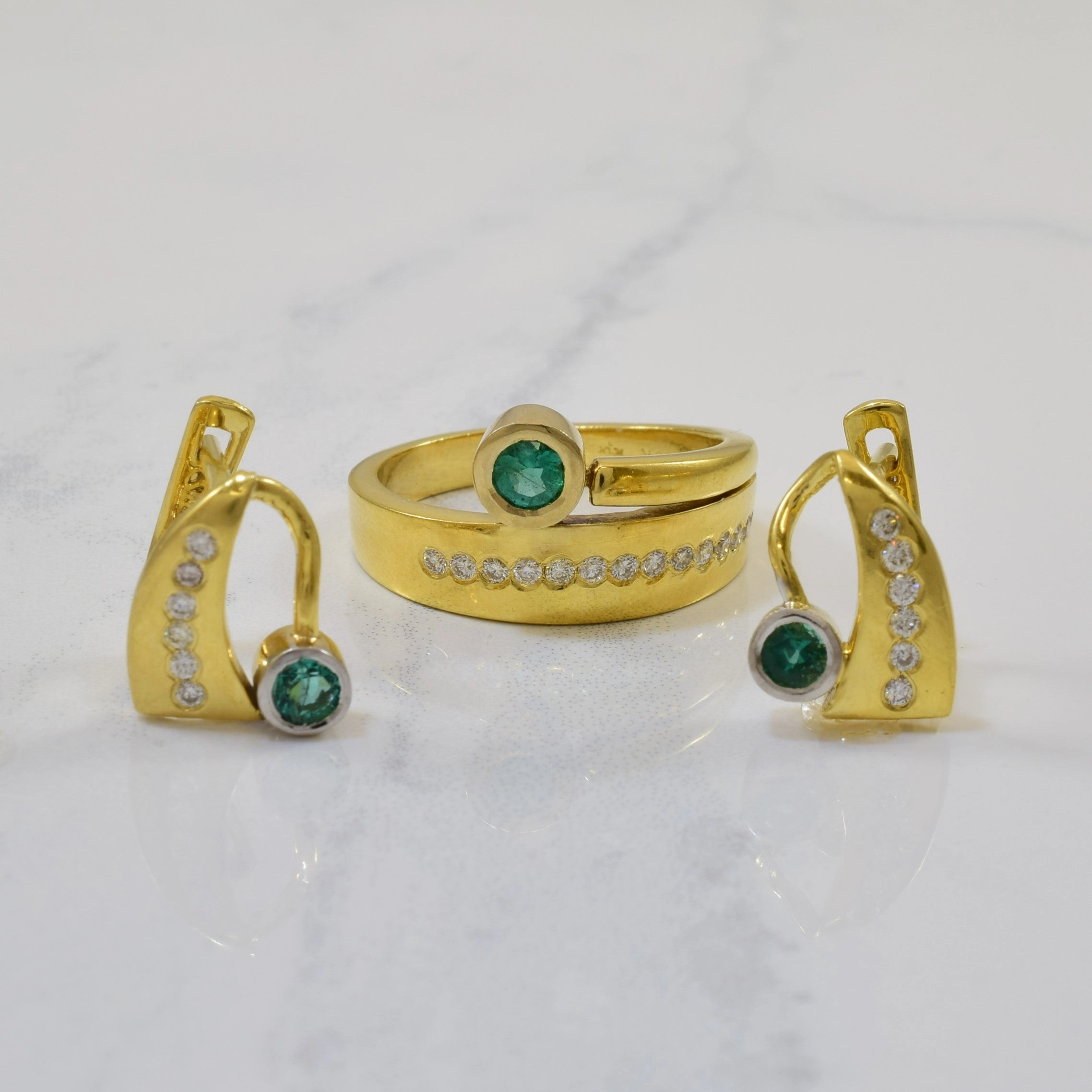 Emerald Ring & Earrings Set | 0.24ctw, 0.14ctw | SZ 8 | Textured Feature