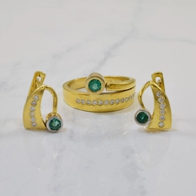Emerald Ring & Earrings Set | 0.24ctw, 0.14ctw | SZ 8 | Textured Feature