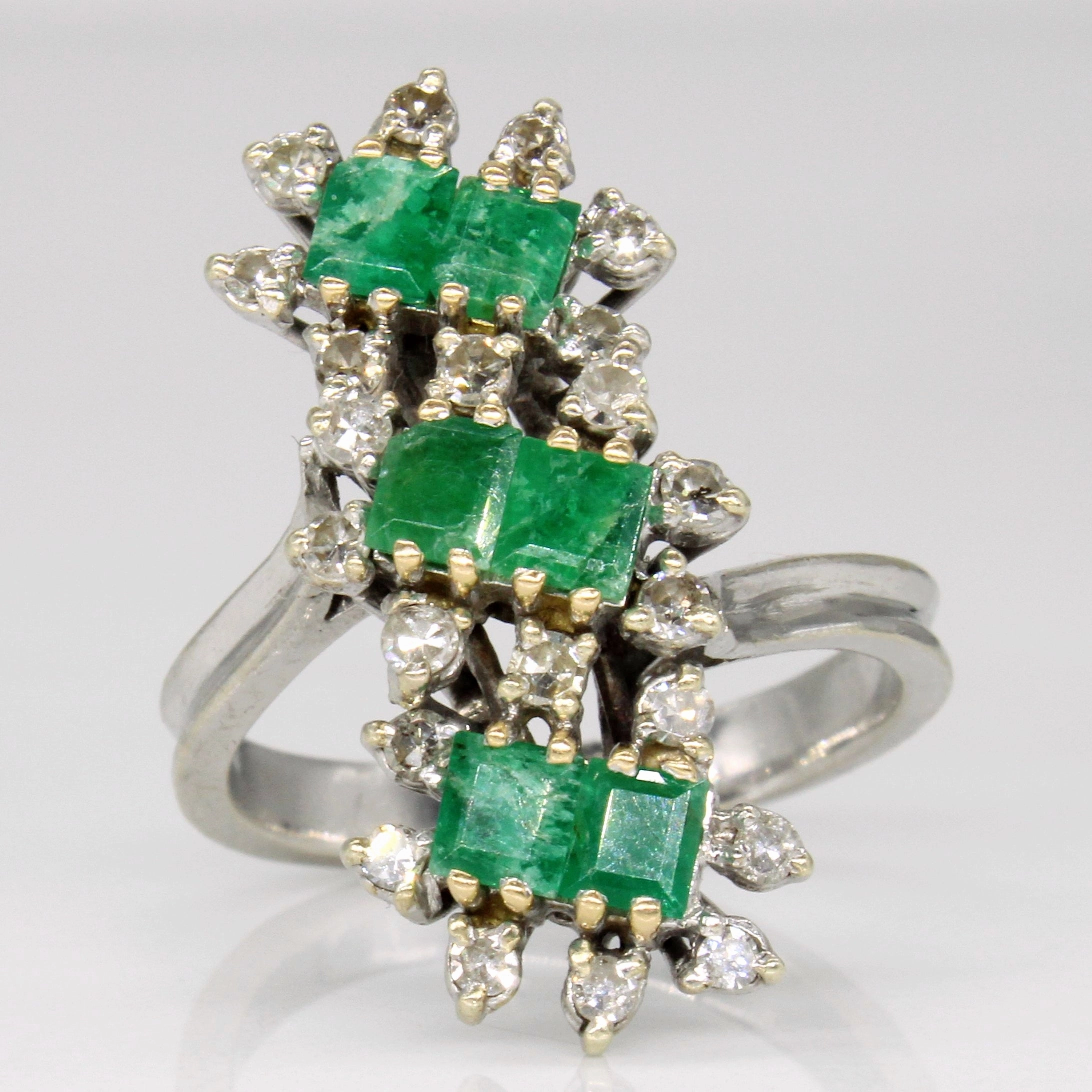 Classic Shape Emeralds & Diamond Cocktail Ring | 1.00ctw, 0.38ctw | SZ 7.25 |