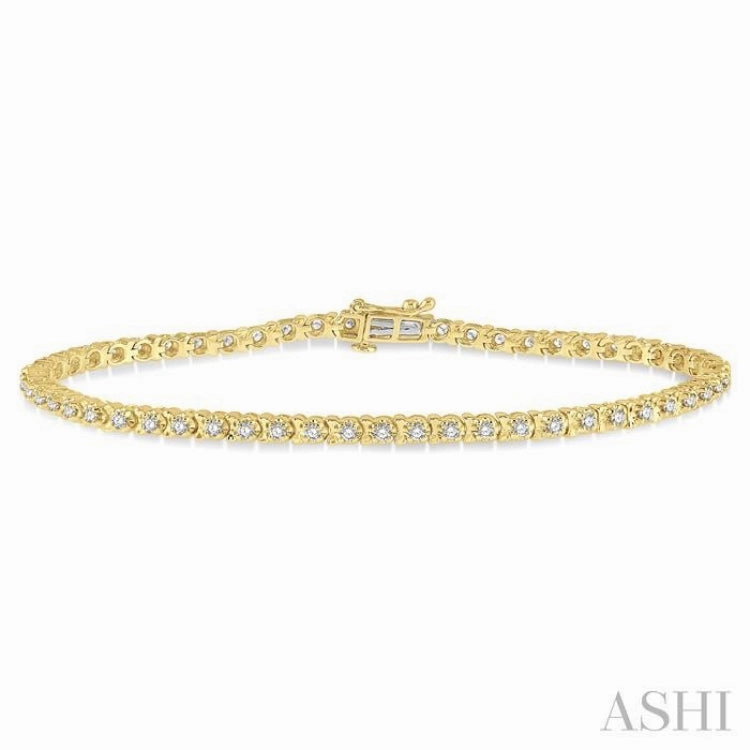 1 Ctw Round Cut Diamond Tennis Tulip Bracelet in 14K Yellow Gold Retro But New
