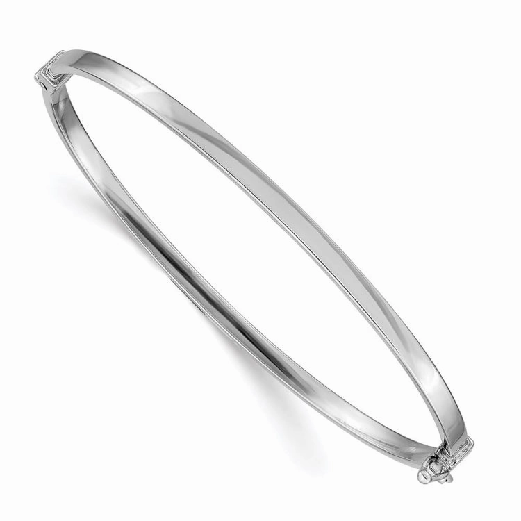 Ready To Give 14k White Gold Polished 3.00mm Hinged Oval Bangle Bracelet
