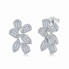 Luxe Look Bright Touch Sterling Silver Six Petal Baguette CZ Flower Stud Earring