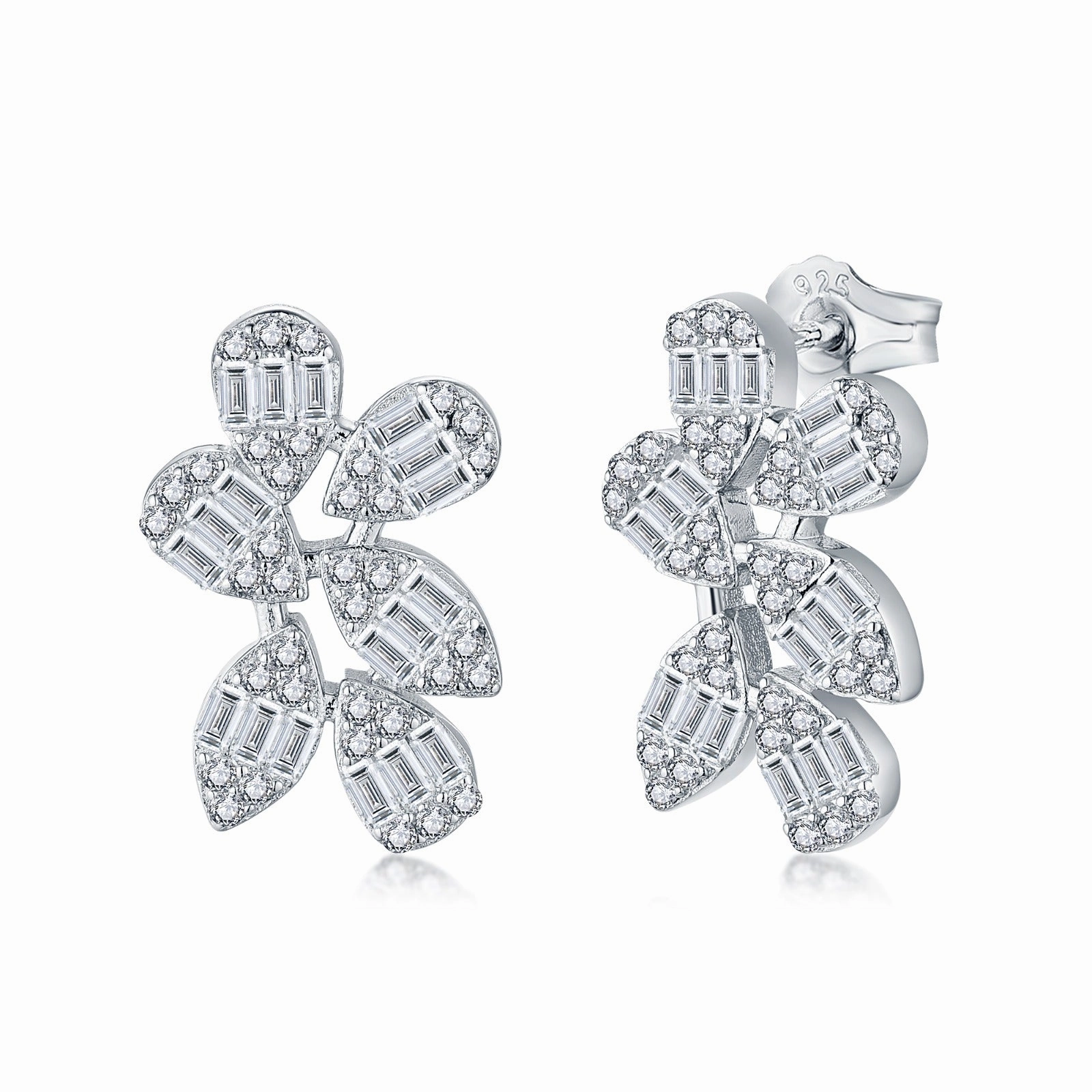 Luxe Look Bright Touch Sterling Silver Six Petal Baguette CZ Flower Stud Earring