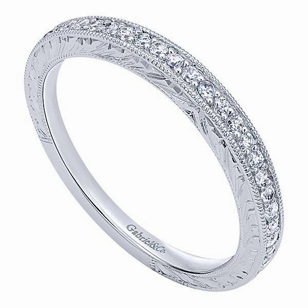 Traditional Piece Romantic Style Engraved Shank Bead Set Diamond Band .18Cttw 14K Gold 146B