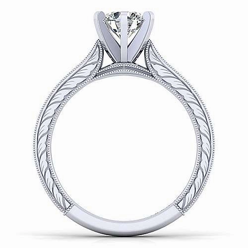 Timeless Item Comfortable Craft Engraved Shank Round Diamond Ring 14K White Gold 196A