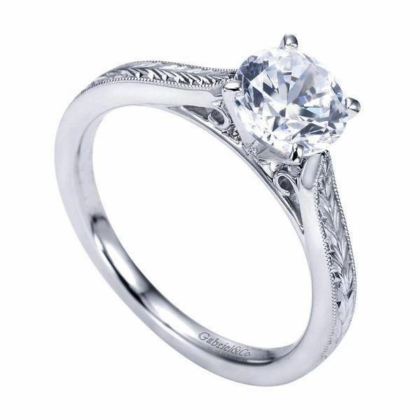 Low-Cost Statement Designer Ornament Engraved Solitaire Round Diamond Ring 14K White Gold 220A