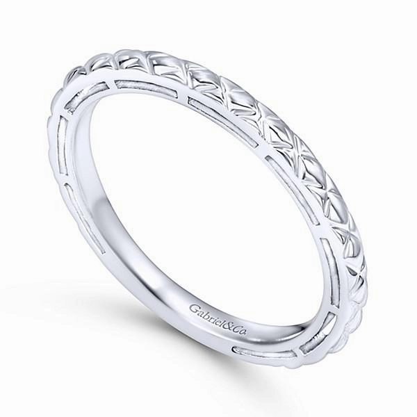 Creative Work Engraved Stackable Ring 14K White Gold | Mullen Jewelers