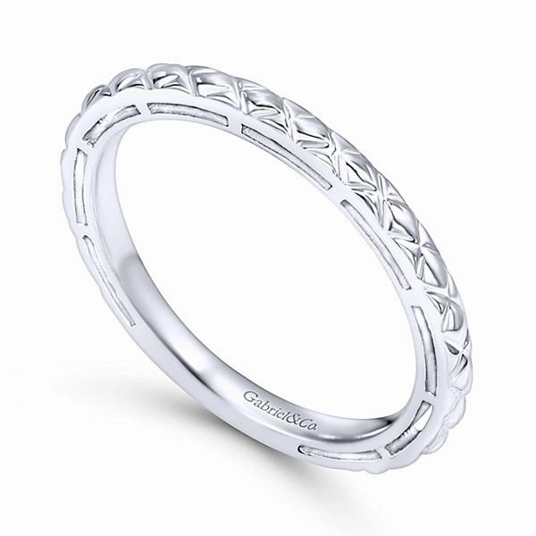 decorative item Bright Look Engraved Stackable Ring 14K White Gold | Mullen Jewelers