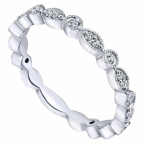 Comfortable Design Marquise Shaped Round Diamond Ring 14K White Gold