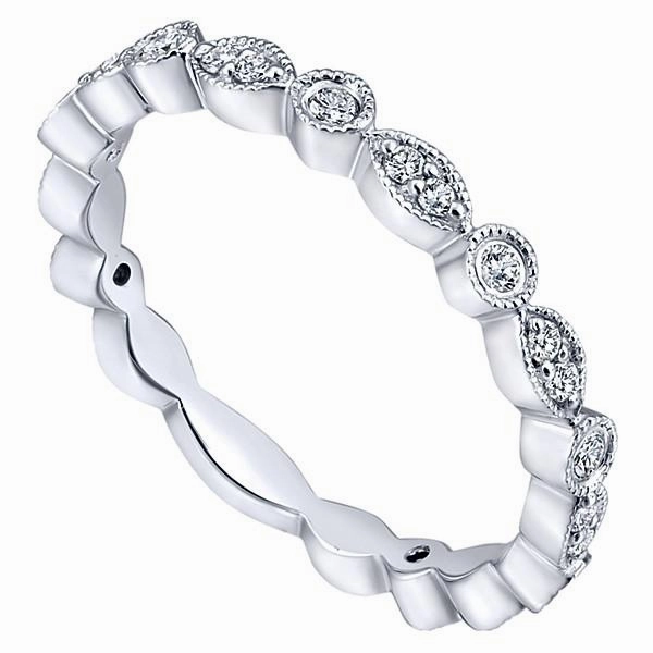 Marquise Shaped Round Diamond Ring 14K White Gold Modern Art