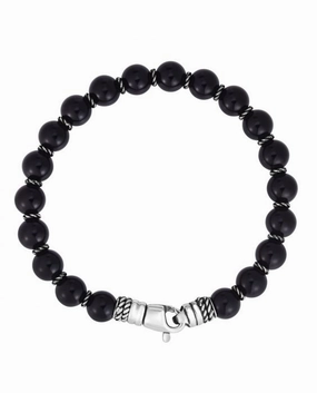 Maximum Value Statement Makers Gents Black Onyx Bead Bracelet with Sterling Silver Clasp - 8.25 Inches