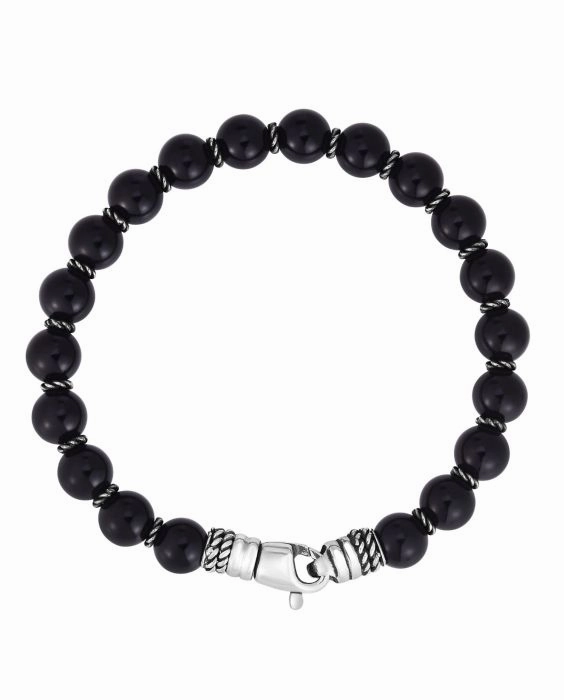 Maximum Value Statement Makers Gents Black Onyx Bead Bracelet with Sterling Silver Clasp - 8.25 Inches