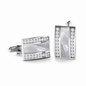 Weekend Vibe Rhodium Plated Sterling Silver Mother of Pearl / Black Onyx and CZ Rectangular Cufflinks