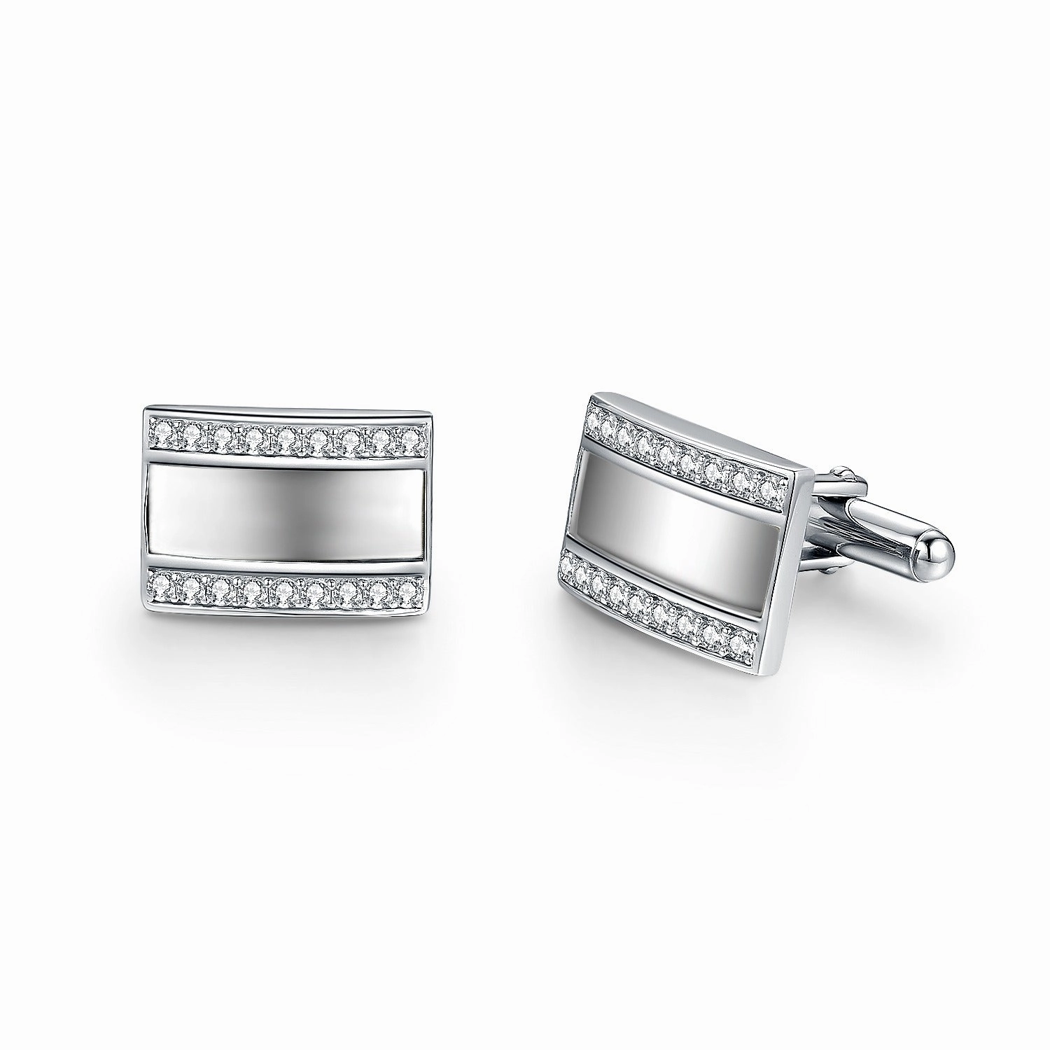Elegant Occasion Daily Collection Rhodium Plated Sterling Silver Mother of Pearl / Black Onyx and CZ Rectangular Cufflinks