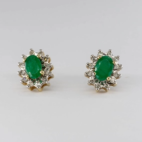 Emerald & Diamond 10k Earrings | 0.7ctw 0.18ctw | Refined Pieces