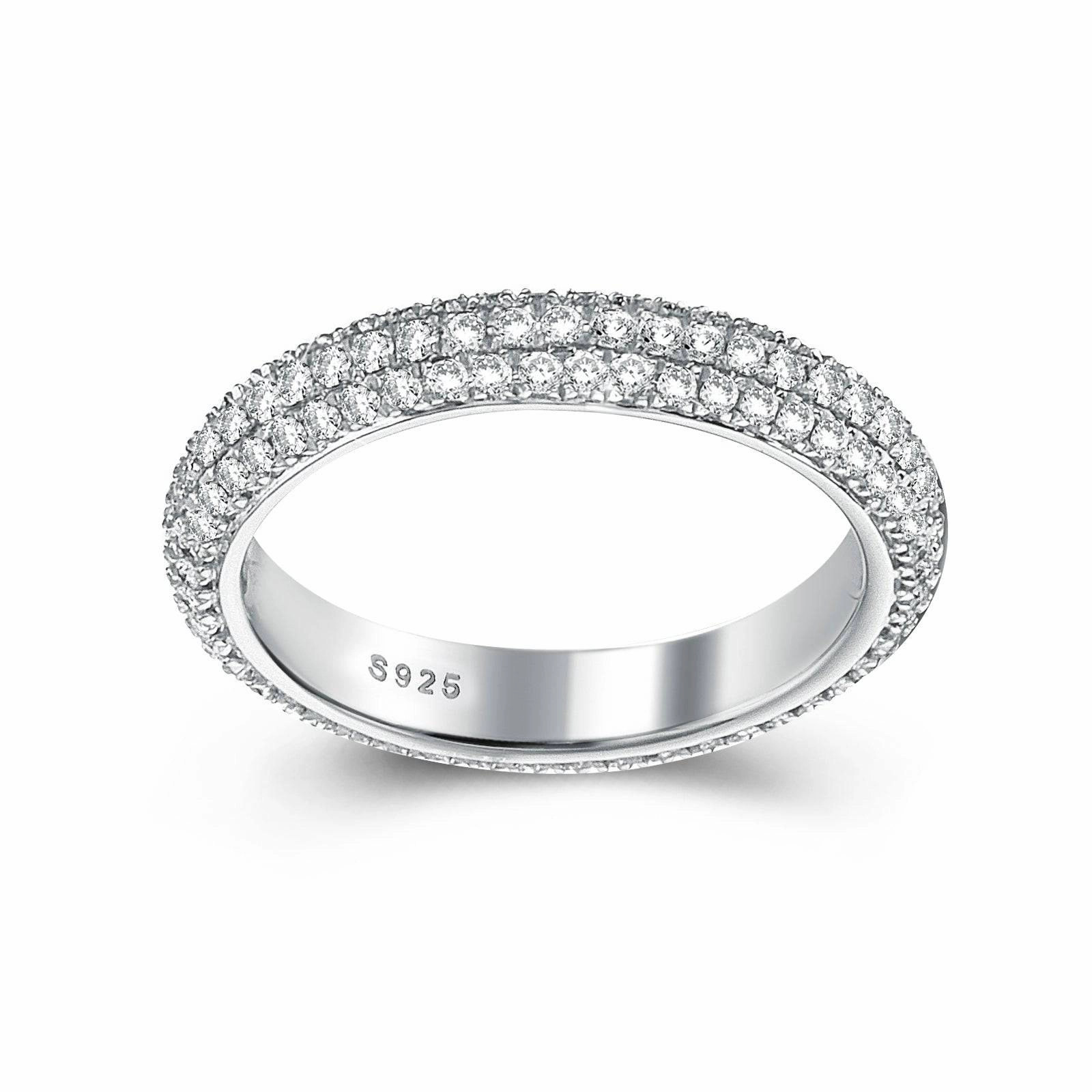 Louily Vintage 3 Row Design Round Cut Women's Wedding Band In Sterling Silver Urban Mood