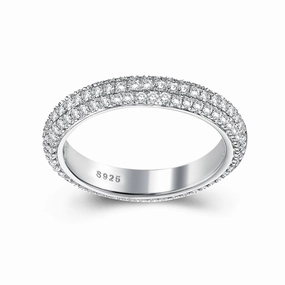 Valentine Gift Gift Appeal Louily Vintage 3 Row Design Round Cut Women's Wedding Band In Sterling Silver