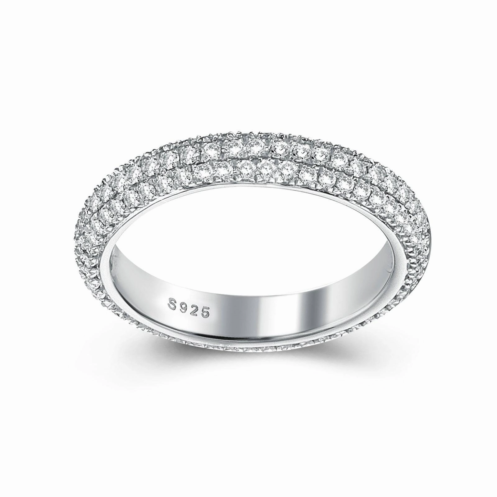 Louily Vintage 3 Row Design Round Cut Women's Wedding Band In Sterling Silver Everyday Glam Natural Detail