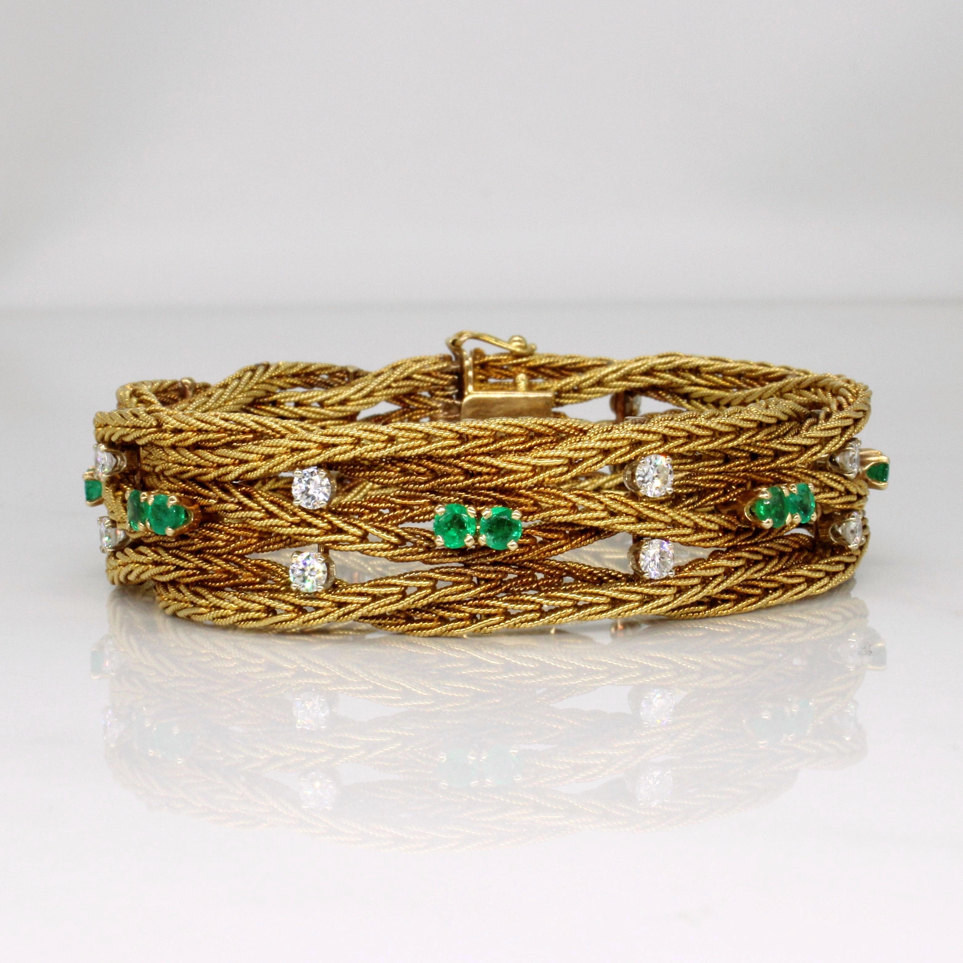 Diamond & Emerald Woven Bracelet | 1.60ctw, 0.80ctw | 7.25" | Bridesmaid Gift Modern Shine