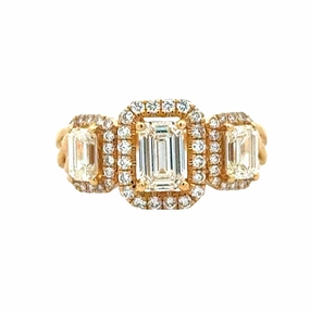 Stylish Complement Custom Bauble 18ky Three Stone Halo Diamond Engagement Ring (1.6cttw)