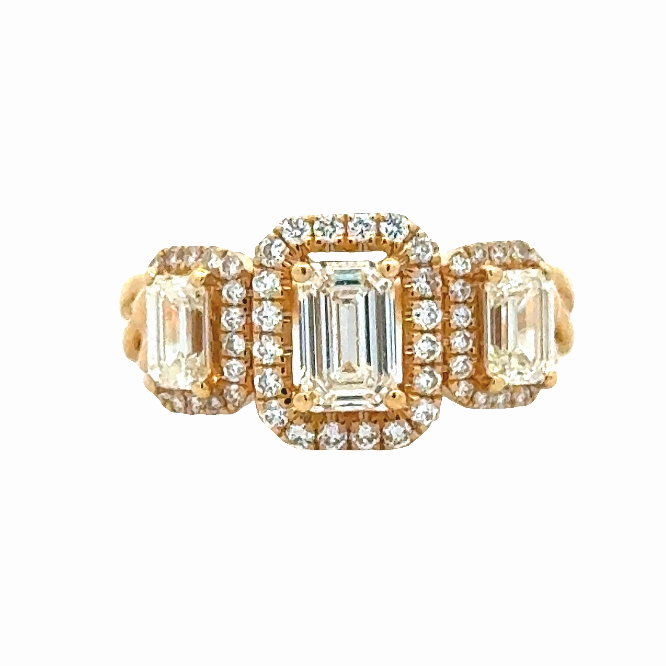 Stylish Complement Custom Bauble 18ky Three Stone Halo Diamond Engagement Ring (1.6cttw)