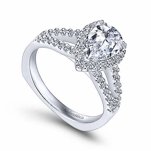 Pear Shaped Halo Diamond Engagement Ring 14K White Gold Classic Flow Delicate appearance