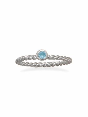 Stackable March Ring Rhodium on Sterling Silver Rope Band Graceful Shine Signature Style