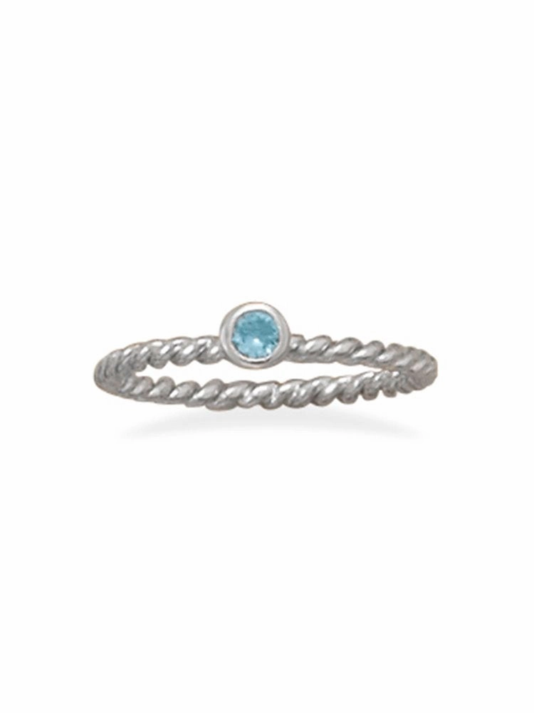 Stackable March Ring Rhodium on Sterling Silver Rope Band Graceful Shine Signature Style
