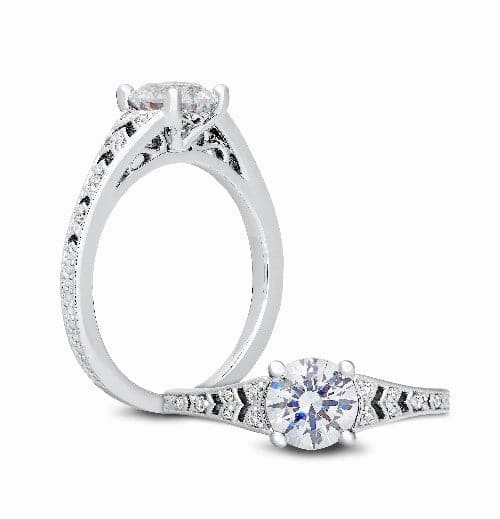 Peter Storm Chevron Low Profile Round Diamond Solitaire Engagement Ring Evening Glamour Unique Token