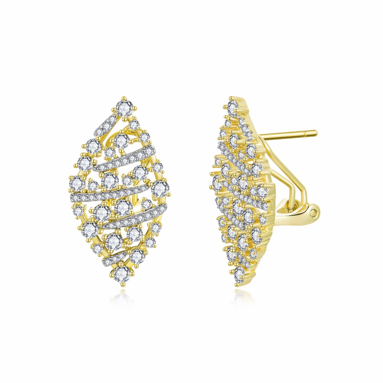 Sterling Silver Gold Plated Large CZ Two Tone Teardrop Stud Earrings Classic Piece