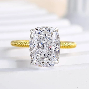 Louily Two-tone Twist Crushed Ice Cushion Engagement Ring Handmade Jewelry Pieces