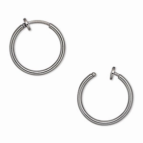 Crafted Detail Non-pierced Hoop Earrings with Gunmetal Finish 17mm Round