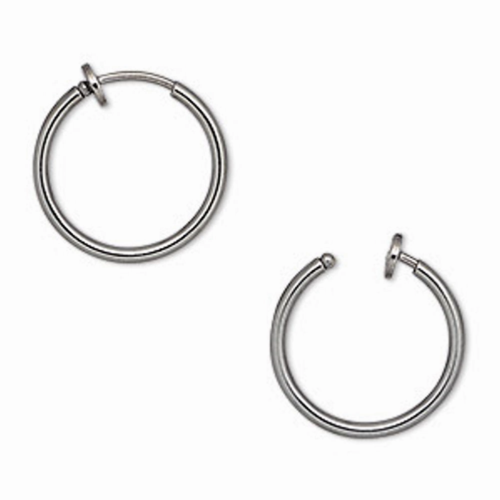 Crafted Detail Non-pierced Hoop Earrings with Gunmetal Finish 17mm Round