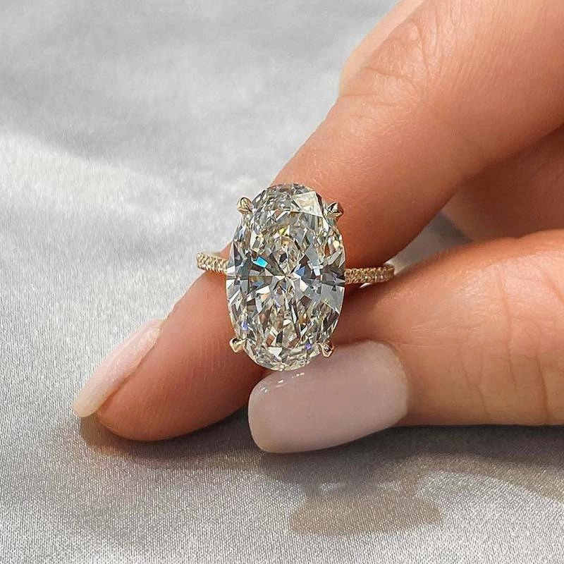 Trendy Sparkle Petite Style Louily Luxurious Yellow Gold 8.0Ct Oval Cut Engagement Ring In Sterling Silver