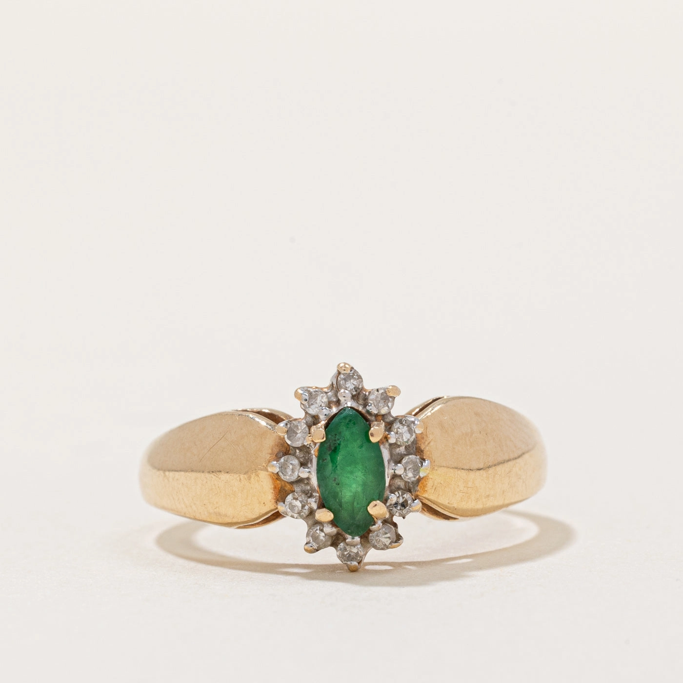 Trendy Layer Emerald & Diamond Halo Ring | 0.15ct, 0.07ctw | SZ 6.5 |
