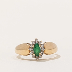 Trendy Layer Emerald & Diamond Halo Ring | 0.15ct, 0.07ctw | SZ 6.5 |