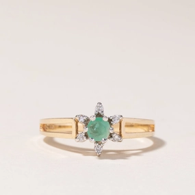 Fashion Layer Precious Finish 14K Yellow Gold High Set Emerald & Diamond Ring | 0.17ct, 0.03ctw | SZ 6.25 |