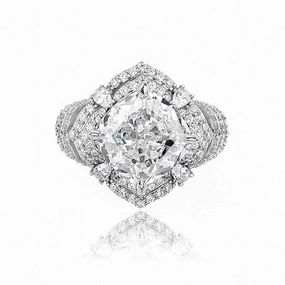 Contemporary Decoration Giftable Present Exquisite Sterling Silver Cushion-Cut Diamond Halo Ring with Pave Band