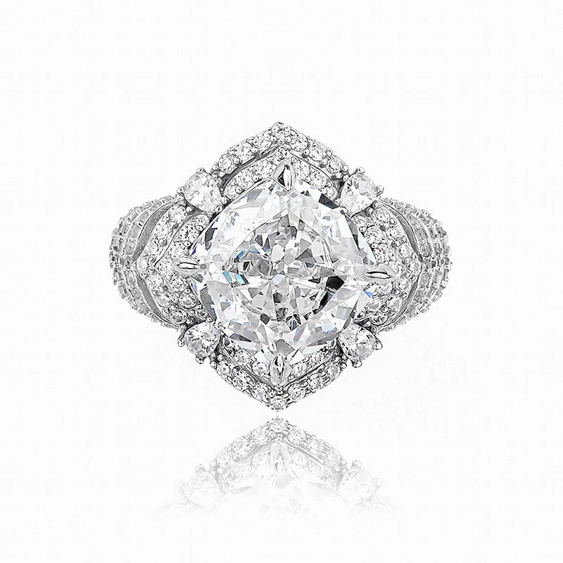 Exquisite Sterling Silver Cushion-Cut Diamond Halo Ring with Pave Band Easy Maintenance Bridesmaid Gift