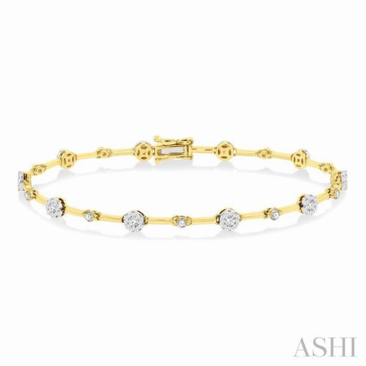 1 Ctw Lovebright Round Cut Diamond Bar Bracelet in 14K Yellow and White Gold Global Reach Urban Chic