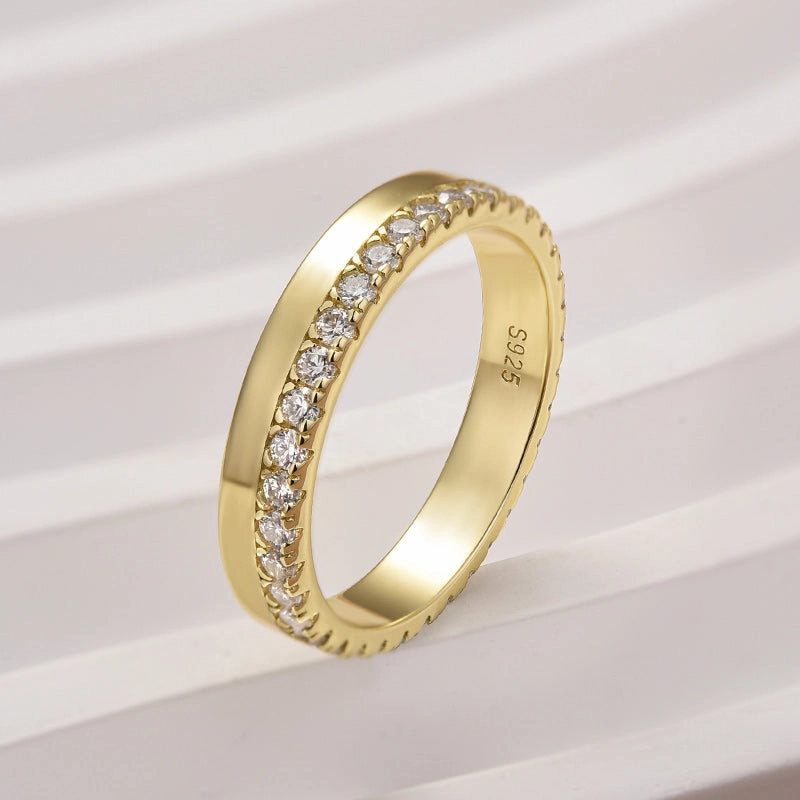 Sophisticated Sparkle Louily Moissanite Round Cut Yellow Gold Wedding Band for Women