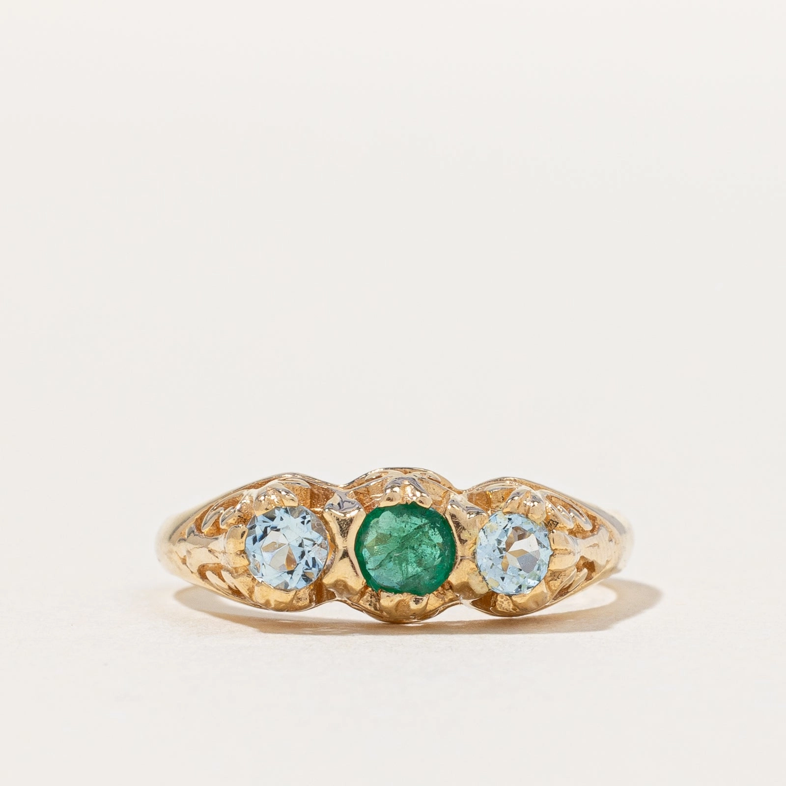 Aquamarine & Emerald Ring | 0.14ctw, 0.12ct | SZ 4.25 | Pure Accent
