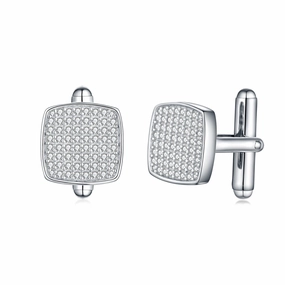Stylish pieces Infinite Style Sterling Silver Micropave CZ Cushion Square Shape Cufflinks