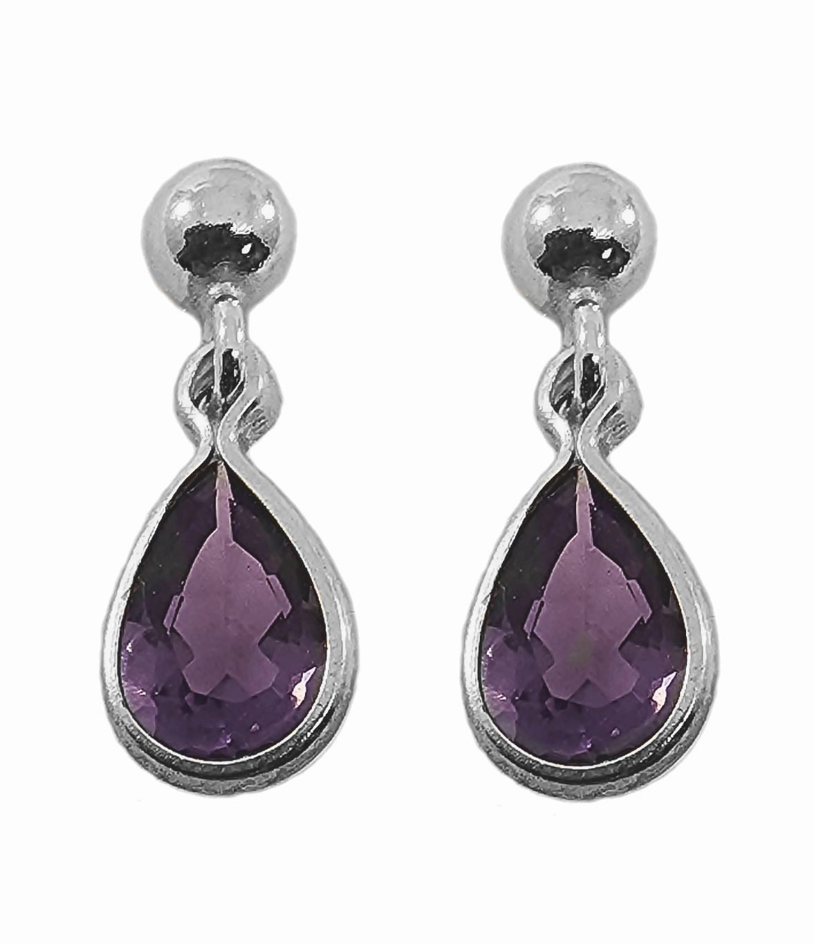 Bold Touch Instant Edge Sterling Silver Ball Post with Drop Earrings Cubic Zirconia Teardrop - Purple
