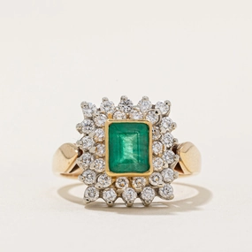 Emerald & Diamond Halo Ring | 0.96ct, 0.64ctw | SZ 5.75 | Soft Tone Elegant Pick