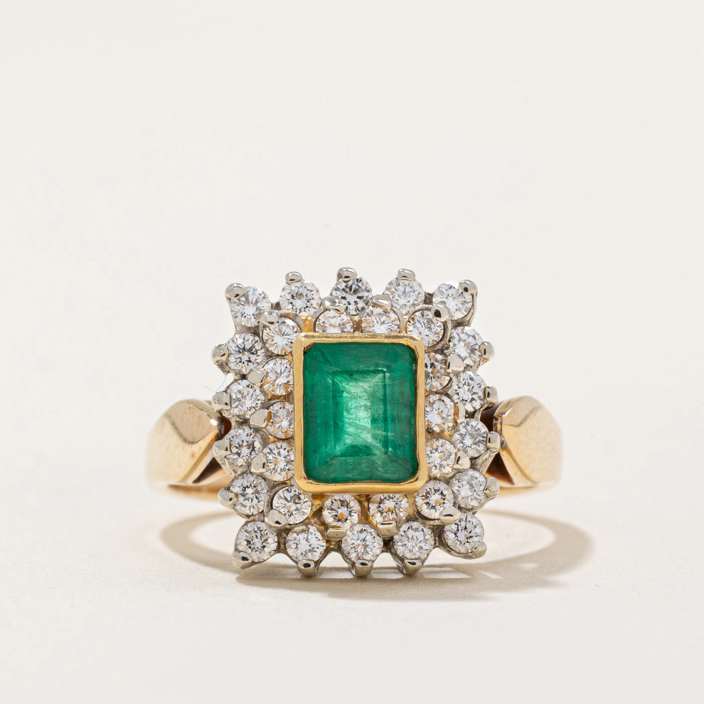 Emerald & Diamond Halo Ring | 0.96ct, 0.64ctw | SZ 5.75 | Soft Tone Elegant Pick