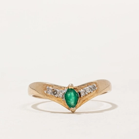 Emerald & Diamond Chevron Ring | 0.10ct, 0.03ctw | SZ 7 | Unique Creation Chic Fit