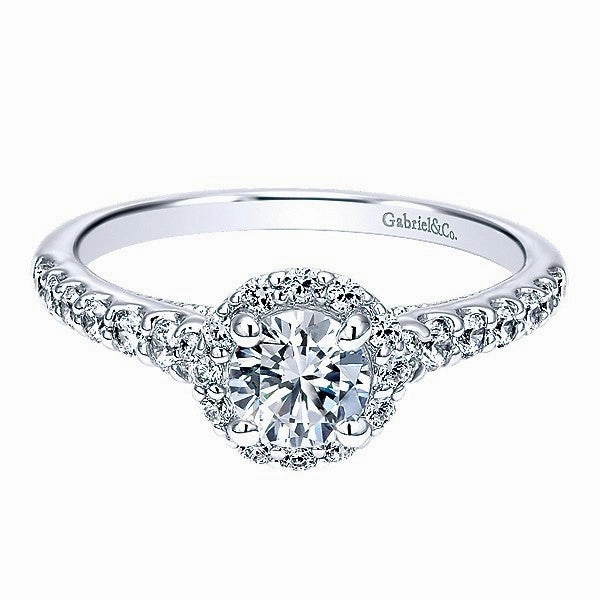 Modern Bauble Ornate Design Round Halo Diamond Engagement Ring 3/4 Cttw 14K White Gold