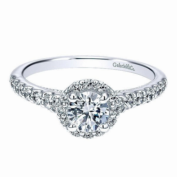 Round Halo Diamond Engagement Ring 3/4 Cttw 14K White Gold Beautiful Adornment Elegant Choice